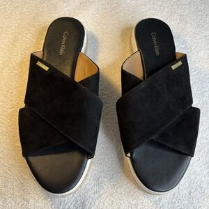 Calvin Klein Slip-on Sandals 9 Women NWT Black Suede (34E4838) Jupare style